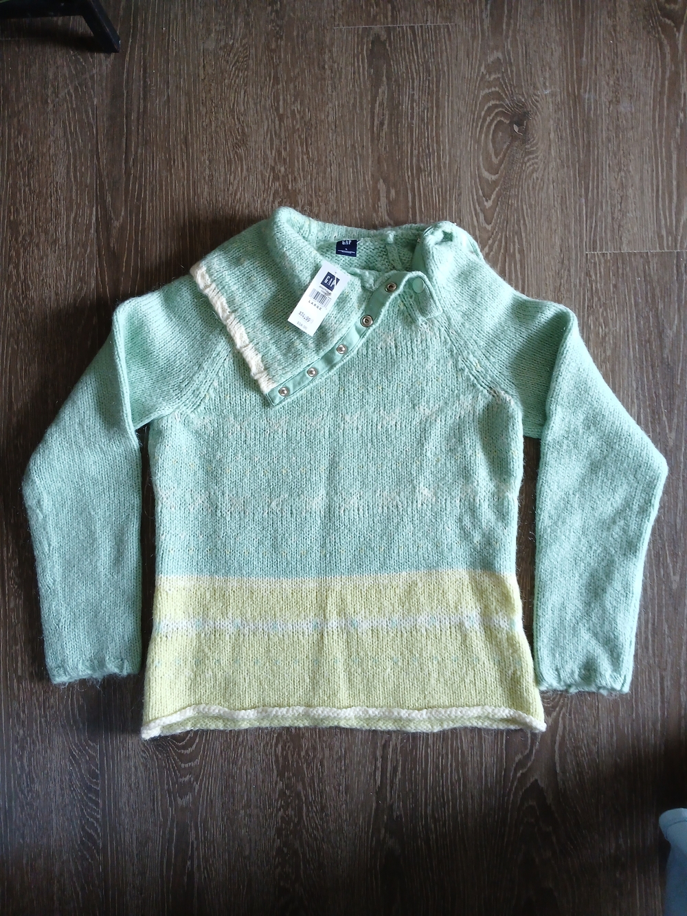 GAP Mint Green Womens Sweater Yellow Green Snap Cowl Neck Wool Mohair Blend NWT